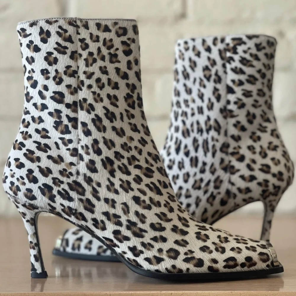 Calvin Klein 205W39NYC RAF Simons Western Cowboy Ankle Boots Leopard Metal Toe